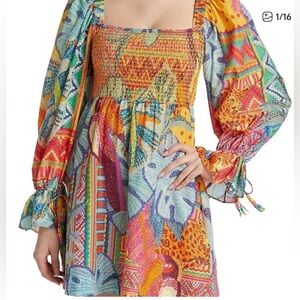 FARM Rio Multicolor Tropical Print Long Sleeve Mini Dress - XS